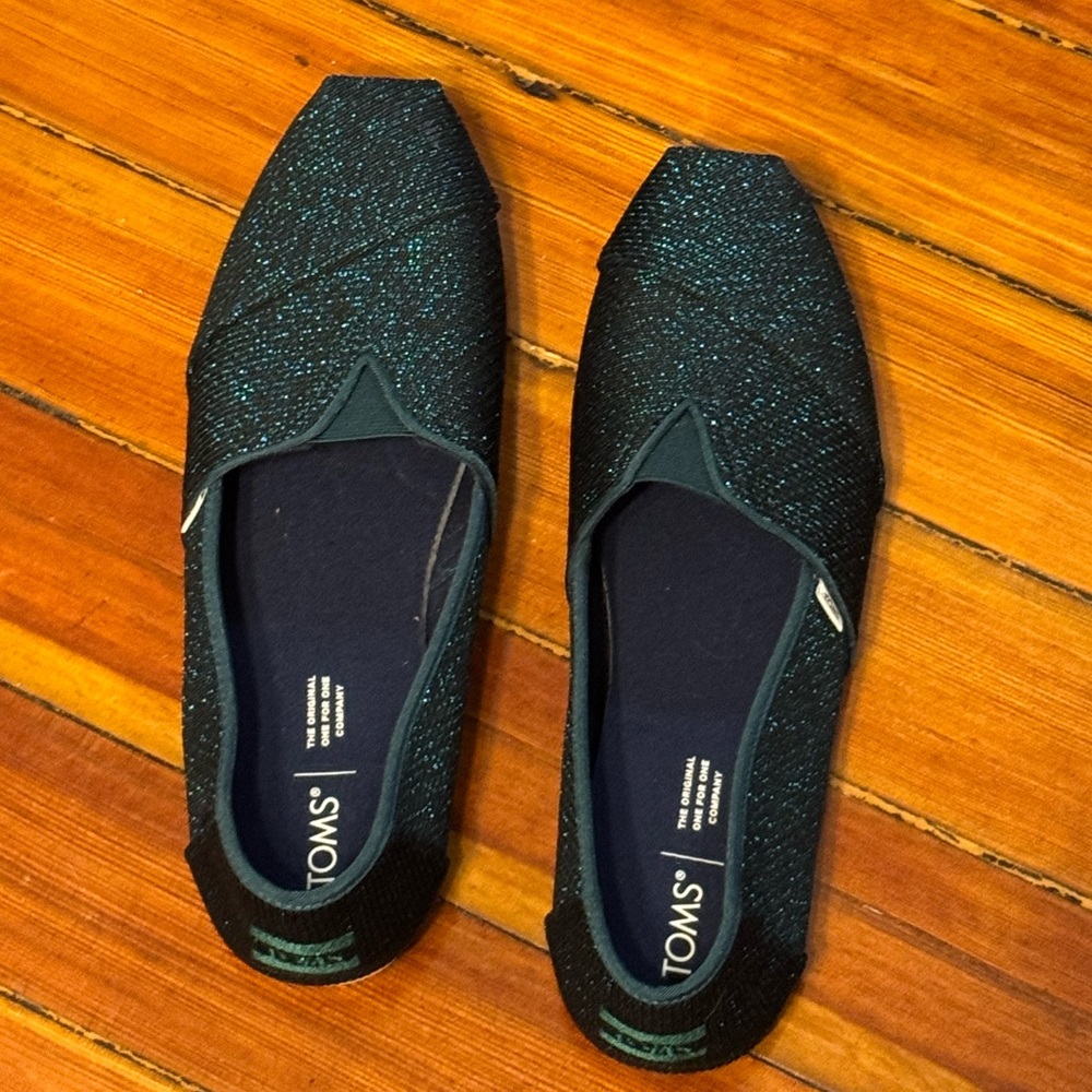 TOMS Alpargata Metallic Sparkle Blue Slip On Shoes - Picture 2 of 5